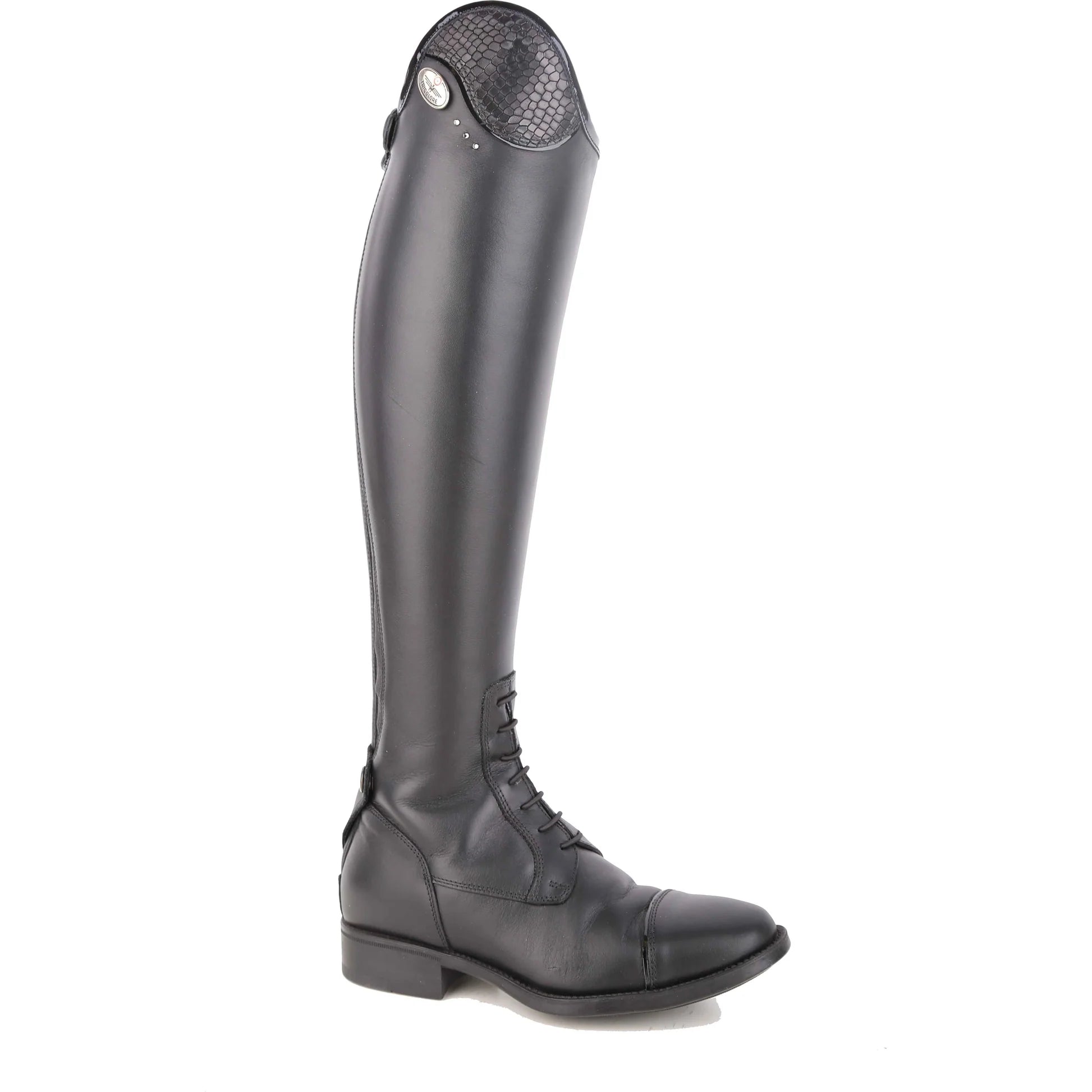 DeNiro Salentino black + snakeskin textured top panel equestrian riding tall boo De Niro Salentino Quick Black Riding Boots - Glitter Black  main image 2
