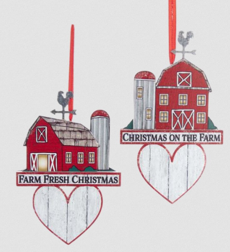 Wooden Barn with Heart Ornaments